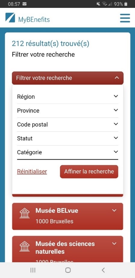 Plus de 200 avantages réservés aux personnes avec des statuts sociaux sont répertoriés actuellement. Les avantages sont présentés sous forme de listes dynamiques. Intuitivement, l’utilisateur a la possibilité de filtrer les avantages repris en affinant au fur et à mesure ses recherches sur base de 3 critères : la zone géographique, le profil de l’utilisateur, la catégorie d’avantages recherchés.